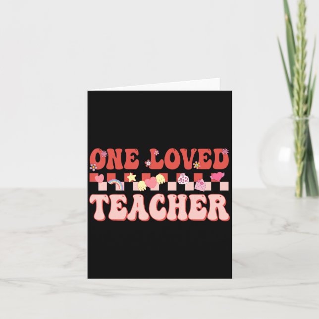 Tarjeta One Loved Teacher Happy Valentines Day Retro Groov (Anverso)