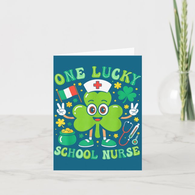 Tarjeta One Lucky School Nurse St Patrick's Day Shamrock I (Anverso)