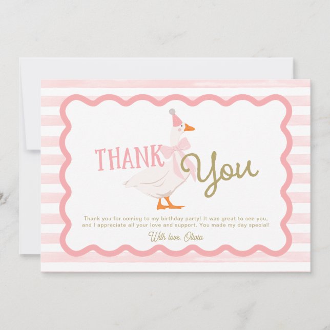 Tarjeta One Silly Goose Girl 1st Birthday Thank You (Anverso)