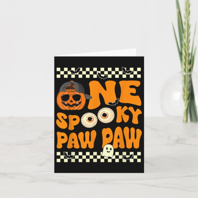 Tarjeta One Spooky Paw Paw First Birday Halloween Jack O (Anverso)