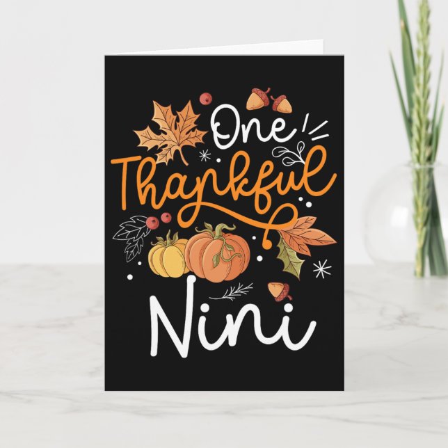 Tarjeta One Thankful Nini Happy Thaksgiving Day Pumpkin Fa (Anverso)