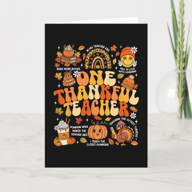 Tarjeta One Thankful Teacher Thanksgiving Groovy Fall Autu (Anverso)