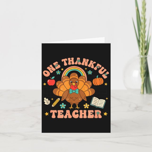 Tarjeta One Thankful Teacher Thanksgiving Turkey Cute Penc (Anverso)