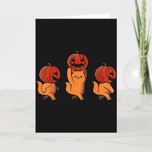 Tarjeta One Two Three Cute Kittens Pumpkin Halloween Soky  (Anverso)