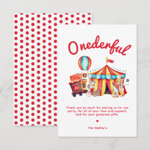 Tarjeta Onederful Circus 1er Cumpleaños Gracias