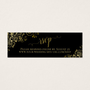 Tarjeta online RSVP de Gold Frills Black Wedding