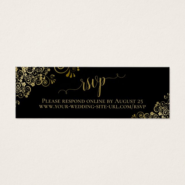 Tarjeta online RSVP de Gold Frills Black Wedding (Frente)