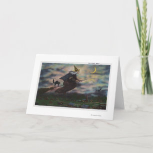 Tarjeta Opinión la bruja de Salem en su escoba