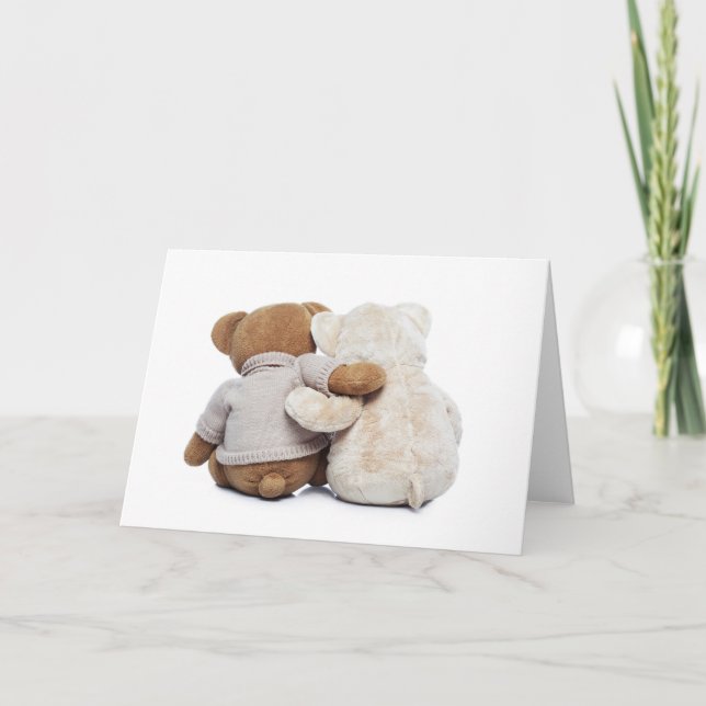Tarjeta Opinión trasera dos osos de peluche que se abrazan (Anverso)
