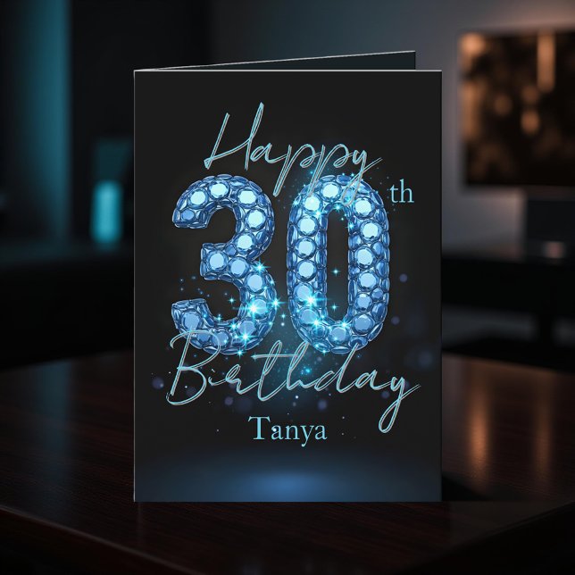Tarjeta Opulenta Moda zafiro azul y negro 30 cumpleaños (Subido por el creador)