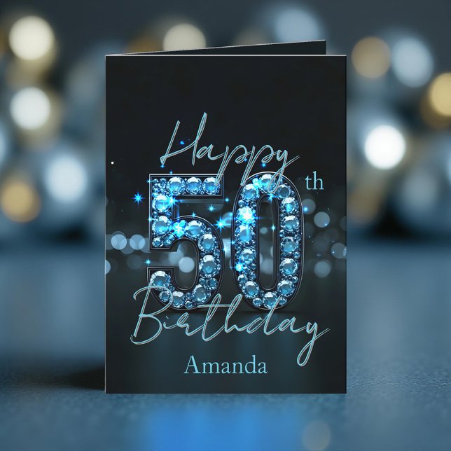 Tarjeta Opulenta Moda zafiro azul y negro 50 cumpleaños (Subido por el creador)
