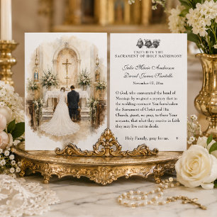 Tarjeta Oración Católica de Boda Antigua Novia y Novio 
