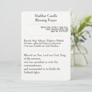Tarjeta Oración de bendición de la vela de Shabat Hebreo