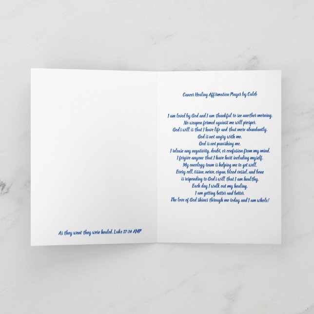 Tarjeta Oración de confirmación de cura de cáncer por tarj