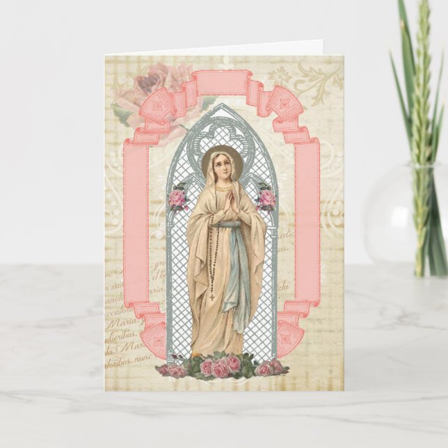 Tarjeta Oración de cumpleaños católica Virgin Mary Lourdes (Anverso)