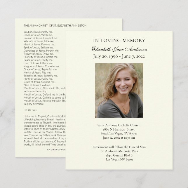 Tarjeta Oración de fotos funerarias Religiosa Católica (Anverso / Reverso)