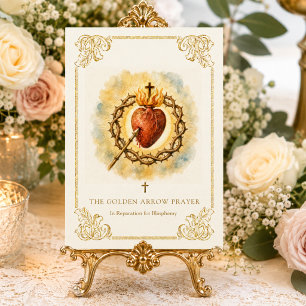 Tarjeta Oración de la Flecha Dorada Sagrado Corazón Saludo