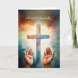 Tarjeta Oración de simpatía manos abiertas a Dios con cruz