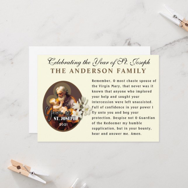 Tarjeta Oración del Memorare al Año de San José Católico (Anverso/Reverso In Situ)