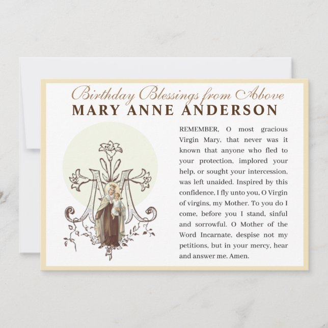 Tarjeta Oración Memorare Virgen María Monte Carmelo Católi (Anverso)