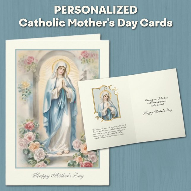 Tarjeta Oración religiosa de Día de la Madre floral (Traditional Catholic Blessed Virgin Mary Mother's Day Cards)