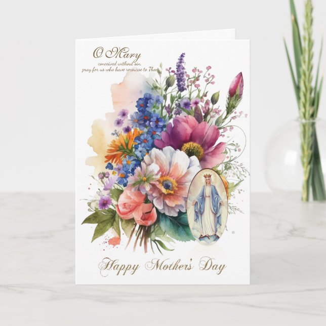 Tarjeta Oración religiosa de Día de la Madre floral (Anverso)