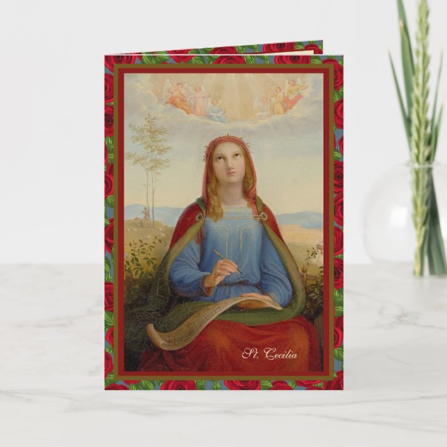 Tarjeta Oración religiosa musical de San Cecilia (Anverso)