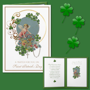 Tarjeta Oración St. Patrick Shamrock Angel Rosary