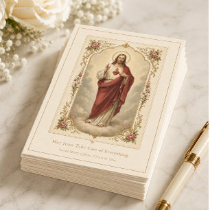 Tarjeta Oración vintage del Sagrado Corazón de Jesús 