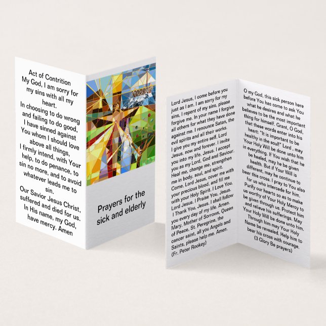 Tarjeta Oraciones católicas para los enfermos y los ancian (Interior y exterior)