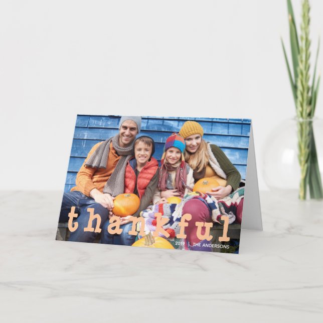 Tarjeta Orang Thankful Family Foto Acción de Gracias (Anverso)