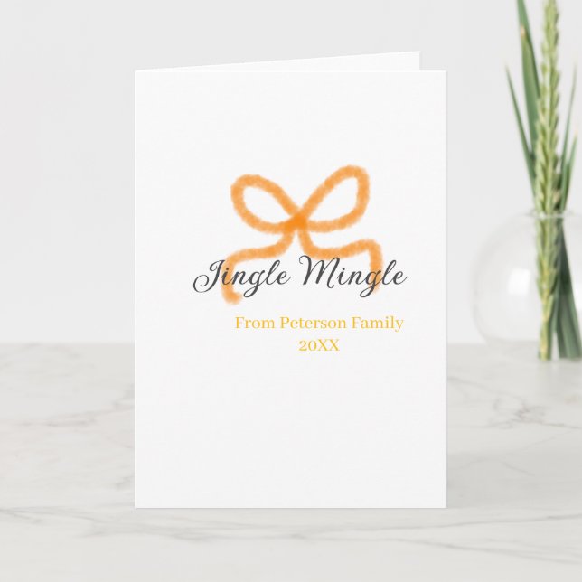 Tarjeta Orange bow jingle Mingle retro boho family namdate (Anverso)
