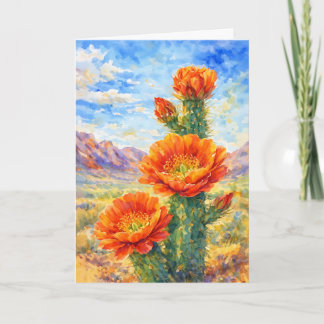 Tarjeta Orange Cactus Blossom Watercolor Greeting Card