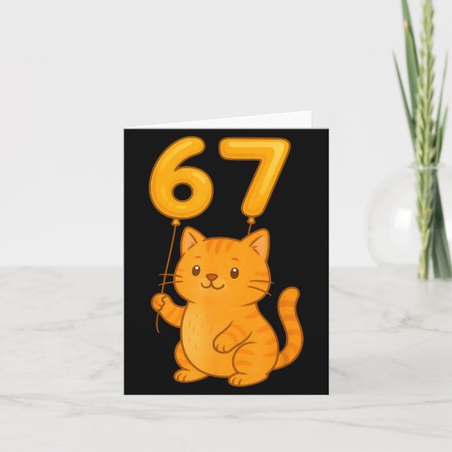 Tarjeta Orange Cat 67 Meme Six Seven Balloon Funny Gen Alp (Anverso)