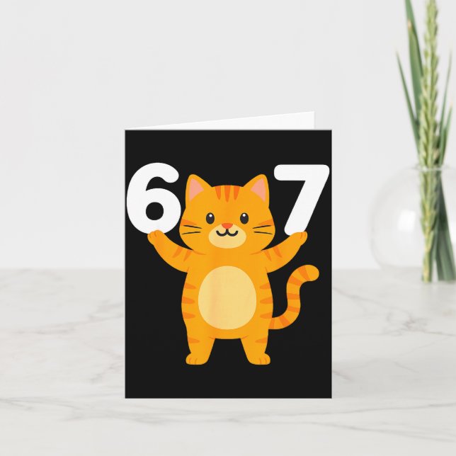 Tarjeta Orange Cat 67 Meme Six Seven Funny Cat Lover  (Anverso)