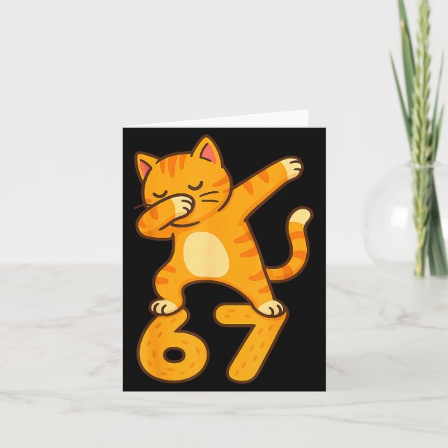 Tarjeta Orange Cat Dabbing Funny 67 Six Seven Meme  (Anverso)