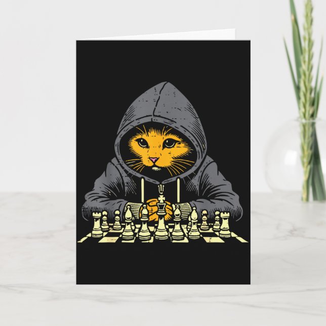 Tarjeta Orange Cat Hoodie Playing Chess Game Cool Women Me (Anverso)
