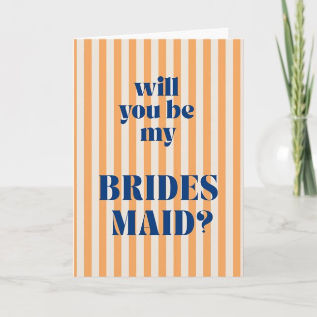 Tarjeta Orange Modern Stripe Bridesmaid Proposal (Anverso)