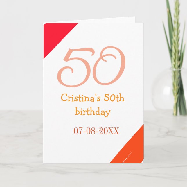 Tarjeta Orange red 50 birthday anniversary add name date p (Anverso)