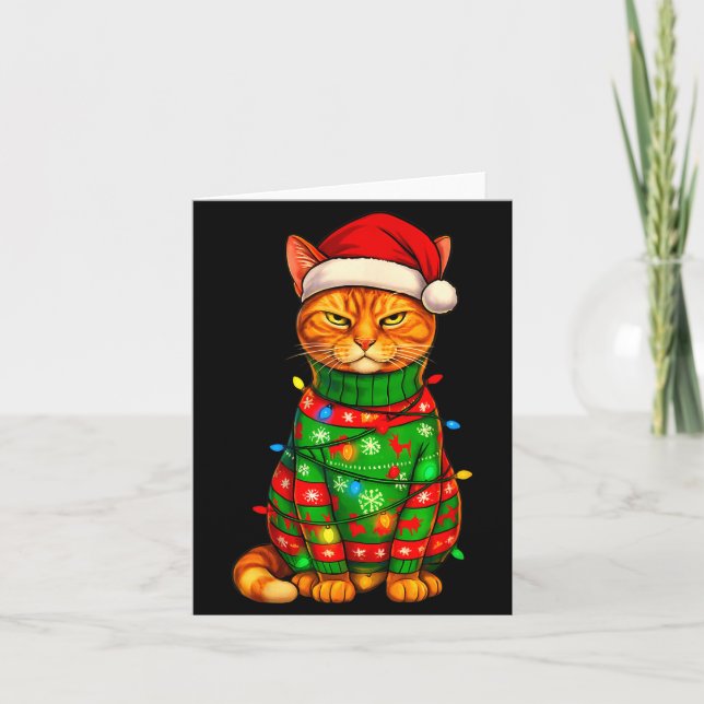 Tarjeta Orange Tabby Cat Christmas Lights Funny Santa Holi (Anverso)