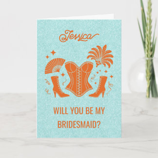Tarjeta Orange + Teal Las Vegas Showgirl Bridesmaid 