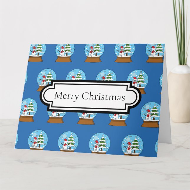 Tarjeta Orbe de Nieve c/ Muñeco de Nieve y Pino | Personal (Anverso)