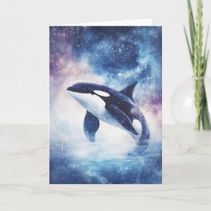 Tarjeta Orca Estelar Deslizándose en el Cielo Nocturno