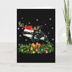 Tarjeta Orca Luces de Navidad Reno Cubre Sombrero de Santa