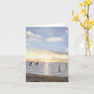 Tarjeta Orcas al atardecer (interior en blanco)