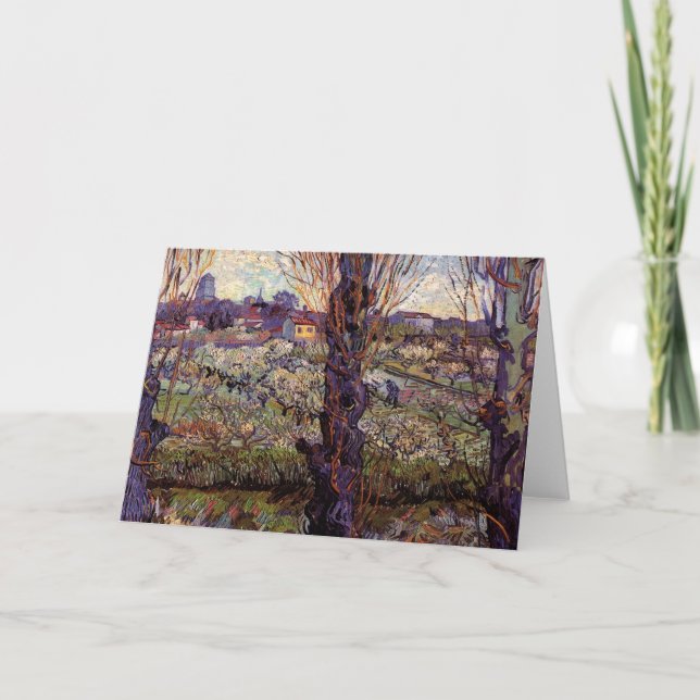 Tarjeta Orchard en Blossom, Arles de Vincent van Gogh (Anverso)