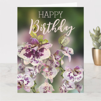 Tarjeta Orchids Tropical Floral Happy Birthday Real Gold  