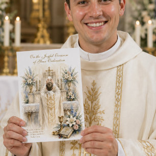 Tarjeta Ordenación de Sacerdote Católico Escritura Familia