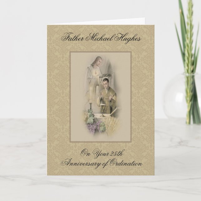 TARJETA ORDENACIÓN DE SACERDOTES ANIVERSARIOS JESUS CROWNI (Anverso)