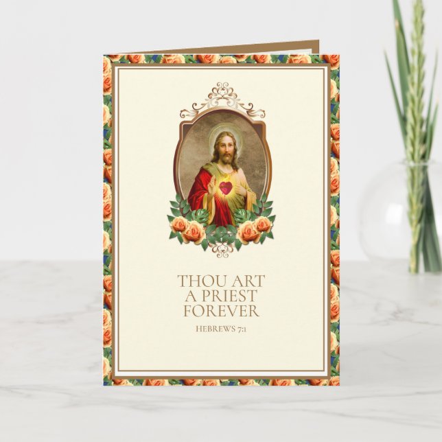 Tarjeta Ordenación Sacerdotal Sagrado Corazón Jesús Elegan (Anverso)